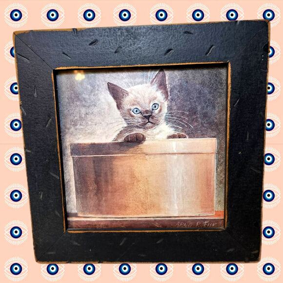 Arnie Fisk Art Print Charming Siamese Kitten in Hat Box Retro Cat Wall Decor - Picture 4 of 6